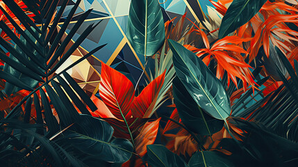 An abstract approach to tropical leaves, incorporating patterns and textures for a visually rich and modern aesthetic background Ai Generative