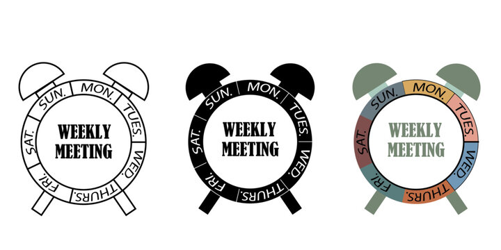 Set of alarm clock with weekly calendar.  Time management concept. weekly plan concepts. Weekly meeting. Weekly illustration - Stock Vector