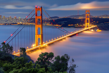 Fototapeta na wymiar wilight Embrace: Golden Gate Bridge and San Francisco Skyline