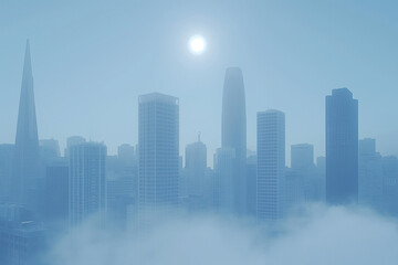 Fototapeta na wymiar Misty Cityscape of San Francisco at Sunrise