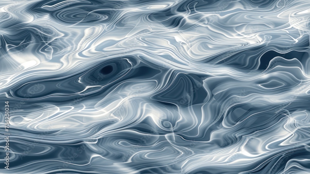 Poster a close up of a blue and white background with wavy lines and a black hole in the middle of the imag