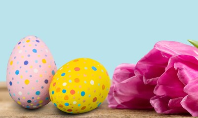 Clored Easter painted eggs on light background