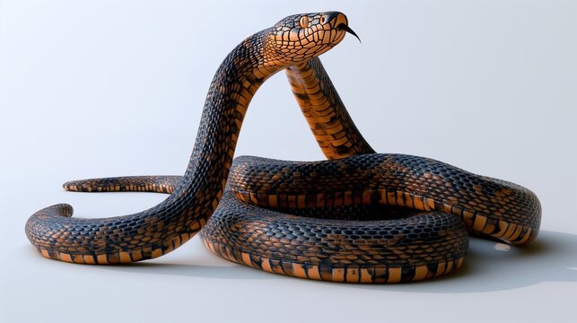 A beautiful image of a king cobra isolated on a plain white background. snake in front of a white background