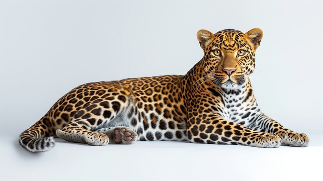 A beautiful image of a leopard isolated on a plain white background. portrait of a jaguar panthera leo