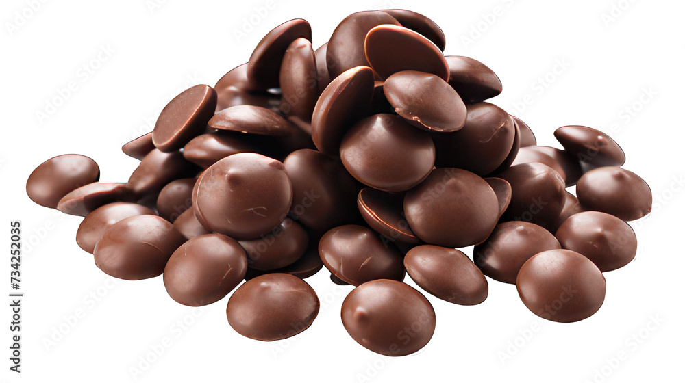Poster many chocolate drops isolated on white created with generative ai