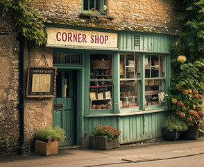 Fototapeta na wymiar Exterior of a country corner shop, local supplies