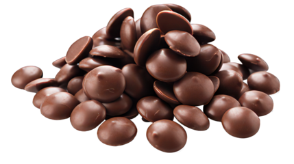 Many chocolate drops isolated on white created with Generative AI