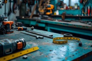 Close Up of Measuring Tape on Work Bench