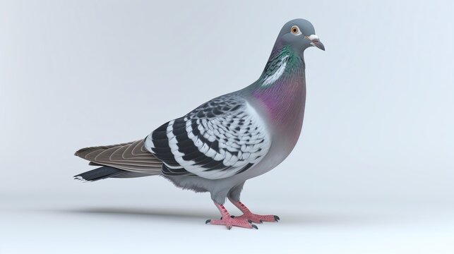 A beautiful image of a pigeon isolated on a plain white background. pigeon on white