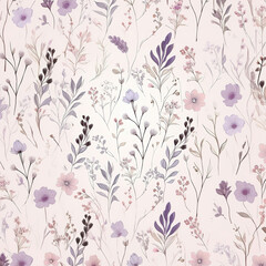 Wallpaper in a botanical style with flowers, branches and leaves . - 734253649