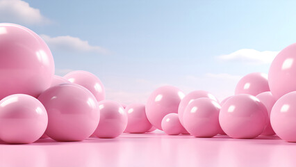 lots of pink balloons on a sky background. photo zone - 734253688