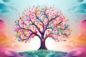 abstract tree with colorful rainbow and ribbon