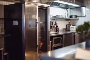 Stainless Steel Refrigerator Next to Stove in Kitchen