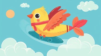 Fototapeta na wymiar flat logo of Cute bird riding airplane cartoon vector icon illustration animal transportation icon isolated