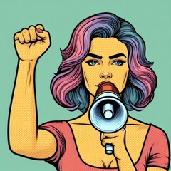 Colorful Activism: Woman with Megaphone in Pop Art