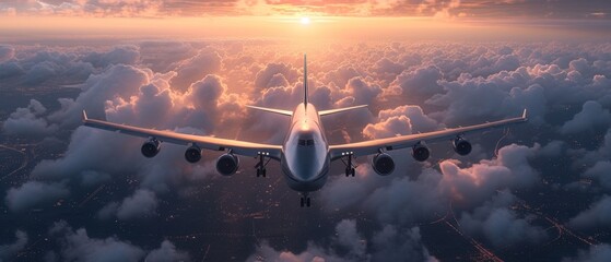 Luxury private jet flying high above the clouds. Exclusive air transportation