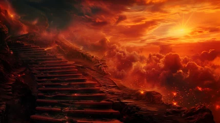 Fotobehang stairway going to hell, fire in the sky, stairway to the sky  © SardarMuhammad