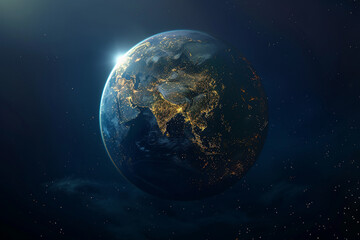Vista realista del planeta Tierra desde el espacio con luces de ciudades (Generative AI)