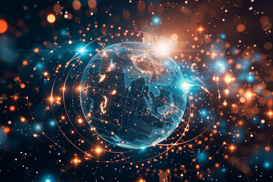 Globo terr&aacute;queo digital con red de conectividad y puntos de luz (Generative AI)