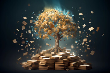 open book with glowing lights tree, knowledge 