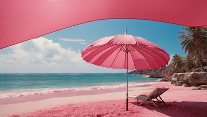 Foto auf Acrylglas  Umbrella on pink beach by sea  © RIDA BATOOL