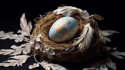a lifelike portrayal of a close-up Easter egg, carefully placed in a nest and draped with a graceful shawl.
