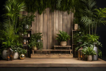 Obraz premium Wooden empty product podium stage with copy space, environmentally friendly, wooden background