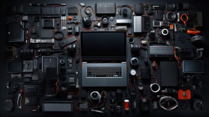 Fototapeta premium Abstract background with texture lines and shapes. Hi-tech theme.