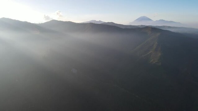 Aerial morning view of a mountain in Bromo, East Java, Indonesia