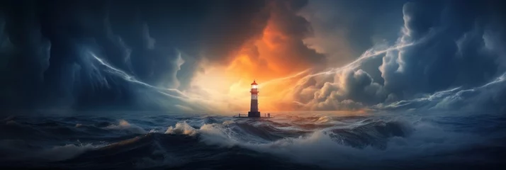 Foto op Aluminium Lighthouse in a large thunder storm with high tide. © Joyce