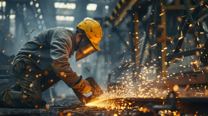 person is welding metal, with sparks flying around as they work.