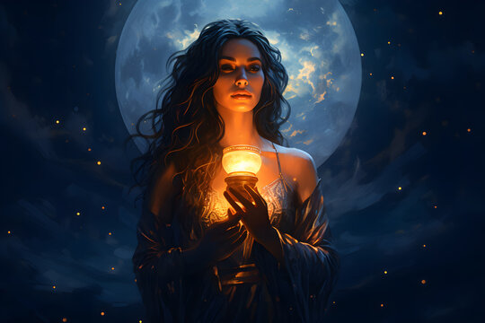 fantasy woman in the night candle light