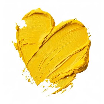 A yellow lipstick sample creatively presented in a heart shape combining style and sophistication. Lipstick sample in innovative design on white background.