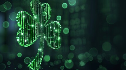 Digital shamrock - St. Patrick's Day in the tech era. A St. Patrick's Day inspired background where digital data streams form a glowing green shamrock, merging tradition with modern technology