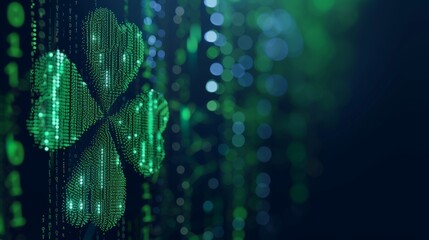 Digital shamrock - St. Patrick's Day in the tech era. A St. Patrick's Day inspired background where digital data streams form a glowing green shamrock, merging tradition with modern technology