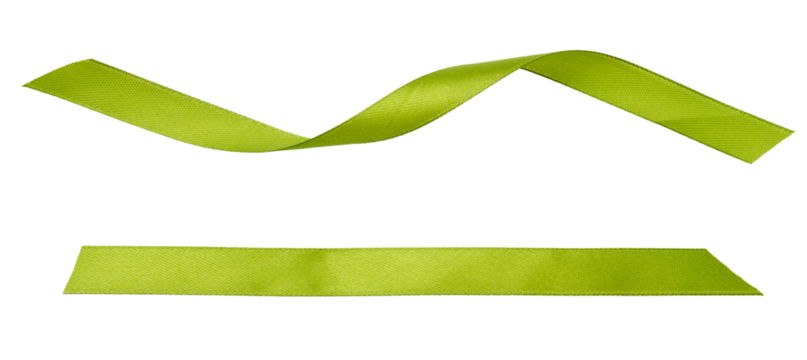 Twisted green satin ribbon isolated. Decor for gift wrapping