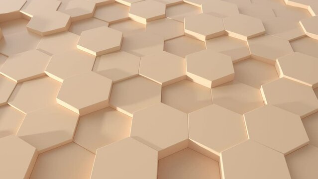 3d abstract peach animation background.  Abstract beige hexagon mosaic motion wall.