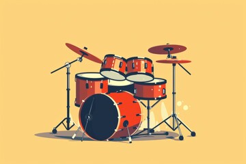 Fototapeta na wymiar Red Drum Set on Yellow Background