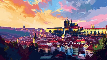 Artistic illustration of Prague city. Czech Republic in Europe.