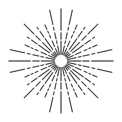 Obraz premium Sunburst firework explosion, bursting or light rays, linear drawing. Vector trendy hand drawn retro isolated design element