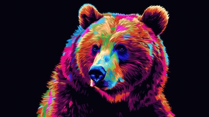 Fototapeta premium a picture of a bear that is multicolored and has a black background and a black background with a red, yellow, green, blue, and pink, and orange bear.