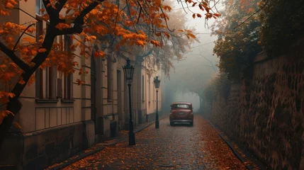 Fototapeten Vintage car in the street of Prague. Czech Republic in Europe. © Joyce