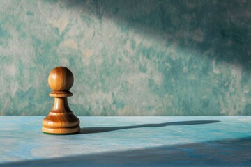 A wooden chess pawn casts a dramatic shadow, perfect for illustrating strategy and competition in a classic game setting - obrazy, fototapety, plakaty