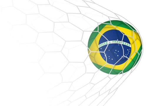 Brazil flag soccer ball in net.