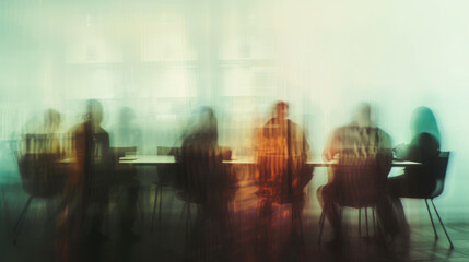 Obraz premium silhouettes of business people are seen in a meeting room