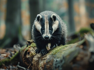 A badger nestled among ferns, gazing with curiosity.