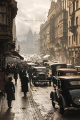 Fotobehang Historical street view of Prague City in 1930's. Czech Republic in Europe. © Joyce