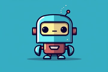 Cartoon Robot With Blue Background