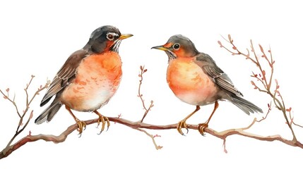 Fototapeta premium a couple of birds sitting on top of a tree branch next to each other on top of a tree branch.