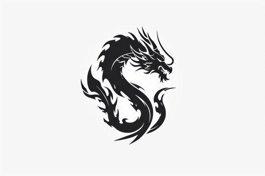 Black logo stamp design over white background of Chinese zodiac dragon as the mythical animal in Eastern Asia culture.